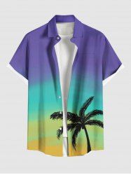Plus Size Coconut Tree Dip Dye Ombre Print Hawaii Button Pocket Shirt For Men -  
