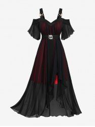 Plus Size Ruffles Skull Buckle Tulip Hem Cold Shoulder Dress -  