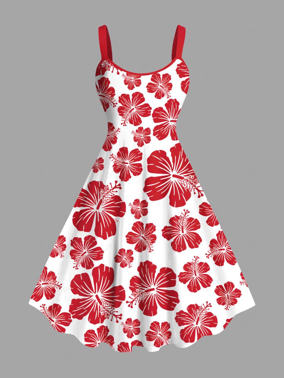 Outfit Plus Size Tropical Hibiscus Flower Print Hawaii Tank Dress  