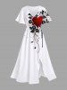 Valentine's Day Heart Flowers Leaf Print Plus Size Matching Outfit For Couples -  
