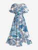 Tenue de Plage à Imprimé Fleurs et Feuilles Tropicales Grande-Taille pour Couples - Bleu 