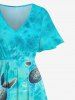Tenue de Plage Grande Taille Imprimé Crop T-shirt Couleur Dégradée - Bleu Ciel 