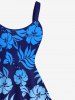 Tenue de Plage à Imprimé Feuilles Tropicales Grande-Taille pour Couples - Bleu 