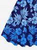 Tenue de Plage à Imprimé Feuilles Tropicales Grande-Taille pour Couples - Bleu 