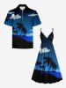 Short de Plage Transparent Ombré à Imprimé Nuage et Galaxie Grande-Taille - Bleu profond 