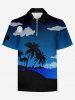 Plus Size Turn-down Collar Coconut Tree Beach Sea Moon Cloud Star Ombre Galaxy Print Hawaii Half Zipper Polo Shirt For Men -  