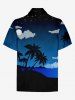 Plus Size Turn-down Collar Coconut Tree Beach Sea Moon Cloud Star Ombre Galaxy Print Hawaii Half Zipper Polo Shirt For Men -  