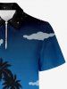 Plus Size Turn-down Collar Coconut Tree Beach Sea Moon Cloud Star Ombre Galaxy Print Hawaii Half Zipper Polo Shirt For Men -  