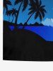 Plus Size Turn-down Collar Coconut Tree Beach Sea Moon Cloud Star Ombre Galaxy Print Hawaii Half Zipper Polo Shirt For Men -  