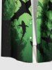 Plus Size Waterweed Seabed Shark Print Hawaii Sea Creatures Ombre Button Pocket Shirt For Men -  