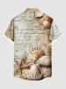 Plus Size Distressed Ombre Letter Shell Print Hawaii Button Pocket Shirt For Men -  