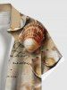 Plus Size Distressed Ombre Letter Shell Print Hawaii Button Pocket Shirt For Men -  