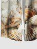 Plus Size Distressed Ombre Letter Shell Print Hawaii Button Pocket Shirt For Men -  