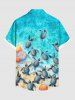 Chemise Décontractée Boutonnée Coquille Océan Océan Imprimés Grande Taille avec Poche - Bleu XL