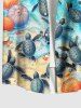 Chemise Décontractée Boutonnée Coquille Océan Océan Imprimés Grande Taille avec Poche - Bleu XL