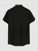 Chemise Boutonnée Rose Branche et Papillon Imprimés de Grande Taille avec Poche Saint-Valentin - Noir 3XL