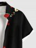 Chemise Boutonnée Rose Branche et Papillon Imprimés de Grande Taille avec Poche Saint-Valentin - Noir 3XL