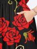 Plus Size Rose Flower Butterfly Branch Print Valentines Split Pocket A Line Midi Dress -  
