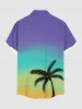 Plus Size Coconut Tree Dip Dye Ombre Print Hawaii Button Pocket Shirt For Men -  