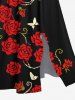 Plus Size Rose Flower Butterfly Branch Print Valentines Split Pocket A Line Midi Dress -  