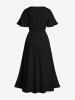 Robe Mi-Longue Linge A Fleur et Papillon Imprimés de Grande Taille avec Poche - Noir 6X