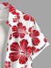 Chemise Décontractée Fleur D'Hibiscus et Poche de Grande Taille avec Boutons - Rouge M