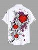 Plus Size Valentine's Day Heart Wings Paint Splatter Printed Buttons Pocket Shirt For Men -  