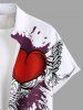 Plus Size Valentine's Day Heart Wings Paint Splatter Printed Buttons Pocket Shirt For Men -  