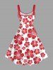 Robe Débardeur Hawaïen Fleur D'Hibiscus et Feuille Tropicale Imprimées de Grande Taille - Rouge 3X