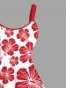 Robe Débardeur Hawaïen Fleur D'Hibiscus et Feuille Tropicale Imprimées de Grande Taille - Rouge 3X