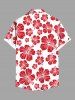 Plus Size Tropical Hibiscus Flower Print Buttons Pocket Hawaii Shirt For Men -  