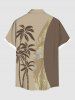 Plus Size Coconut Tree Colorblock Ocean Current Print Buttons Pocket Hawaii Shirt For Men -  