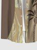 Plus Size Coconut Tree Colorblock Ocean Current Print Buttons Pocket Hawaii Shirt For Men -  