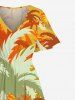 Plus Size Coconut Tree Colorblock Print Split Hawaii Midi Dress -  