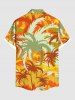 Plus Size Coconut Tree Colorblock Print Buttons Pocket Hawaii Shirt For Men -  