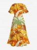 Plus Size Coconut Tree Colorblock Print Split Hawaii Midi Dress -  