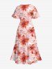 Robe Mi-Longue Hawaïen Fendue Fleur Imprimée de Grande Taille - Rose clair 4X