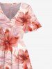 Robe Mi-Longue Hawaïen Fendue Fleur Imprimée de Grande Taille - Rose clair 4X