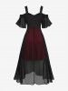 Plus Size Ruffles Skull Buckle Tulip Hem Cold Shoulder Dress -  