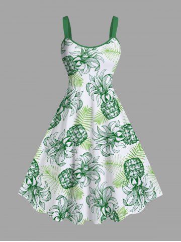 Plus Size Pineapple Tropical Leaf Print Hawaii Tank Dress - GREEN - XS