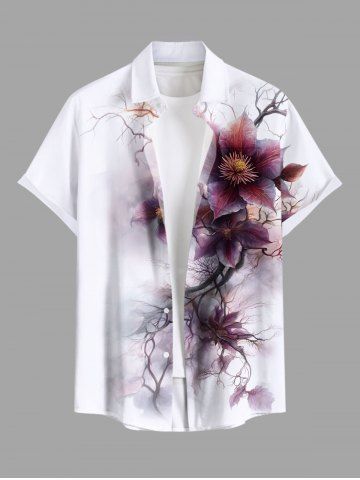 Plus Size Tie Dye Flower Branched Print Buttons Pocket Hawaii Shirt For Men