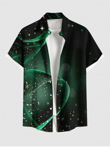 Plus Size Glitter Stars Galaxy Ombre Light Spot Ribbon Print Hawaii Button Pocket Shirt For Men