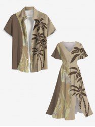 Costume Magnifique de Plage Hawaiien Contrastant Imprimé Cocotier Grande Taille pour Couples - café 