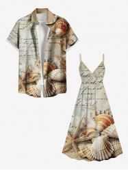 Distressed Ombre Letter Shell Starfish Print Plus Size Matching Hawaii Beach Outfit For Couples - café 