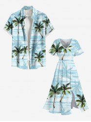 Coconut Tree Sea Print Plus Size Matching Hawaii Beach Outfit For Couples -  