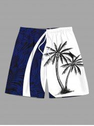 Plus Size Tropical Leaf Coconut Tree Print Beach Shorts -  