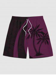 Plus Size Tropical Leaf Coconut Tree Print Beach Shorts -  