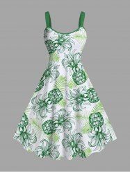 Plus Size Pineapple Tropical Leaf Print Hawaii Tank Dress -  