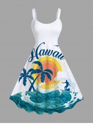 Plus Size Coconut Tree Sea Waves Sun Print Hawaii Tank Dress -  