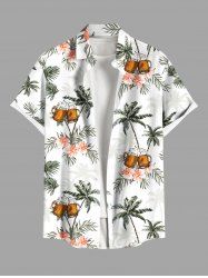 Chemise de Bière Feuille Tropicale Arbre Noix de Coco Fleurie Imprimés de Grande Taille avec Poche - Blanc XL